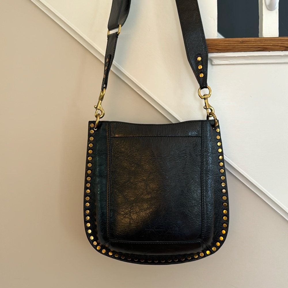 AUTHENTIC Isabel Marant Oksan CrossedBody Bag (debossed logo, black, gold studs)